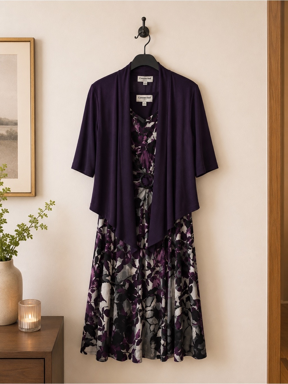 Connected Apparel Purple Floral Dress with Matching Jacket